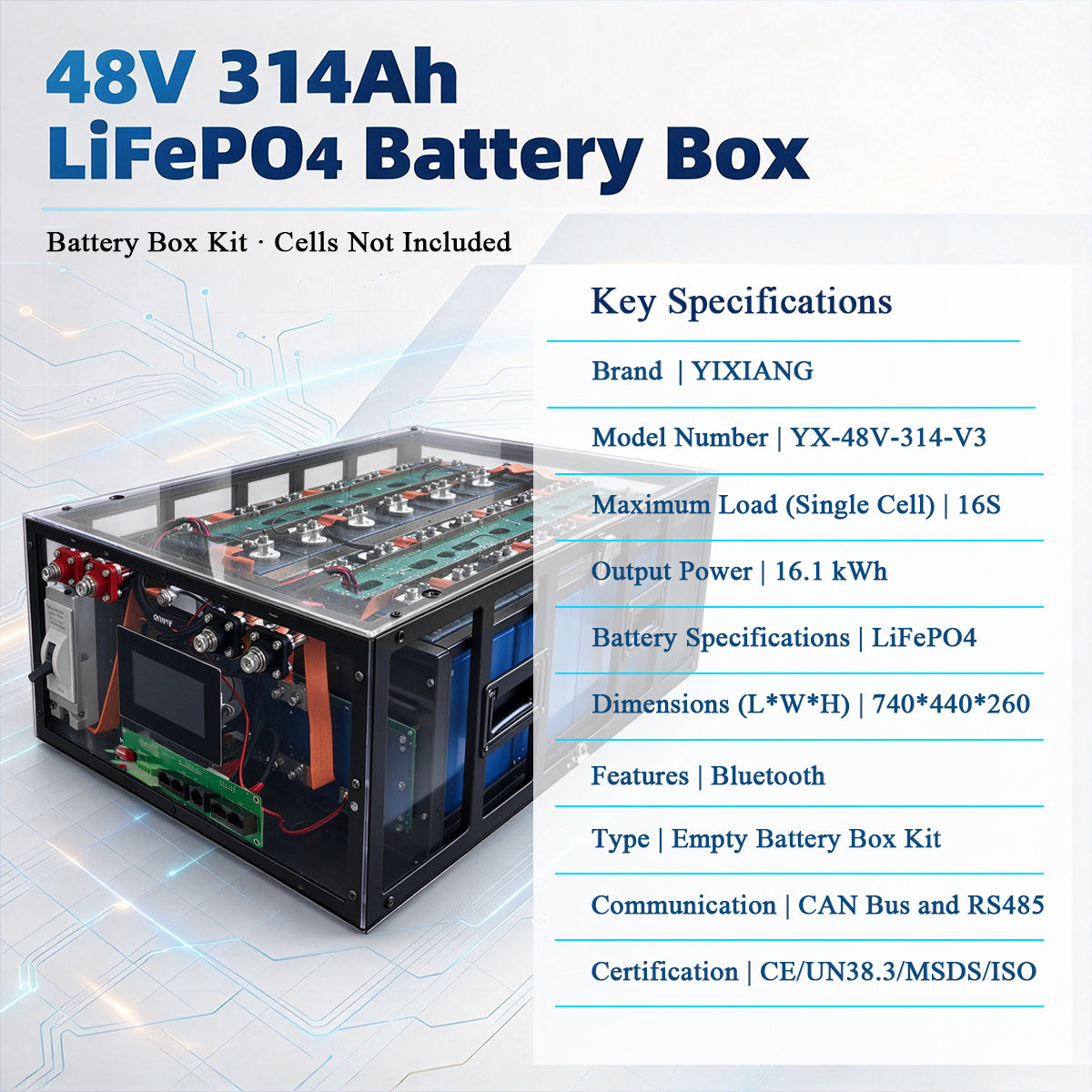 YIXIANG V3 Transparent DIY Box Stacked Battery Box Kit With JK 200A BMS (US Stock shipping time:3-7 Days)