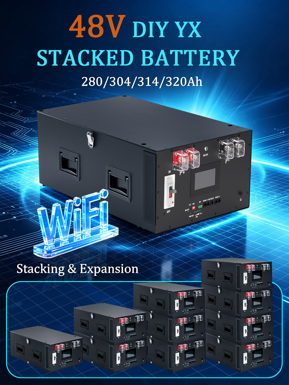 US Stock YIXIANG Y1 16KWH LiFePO4 Battery Box With YX 200A BMS WIFI function  (US Stock shipping time: 3~7 Days)