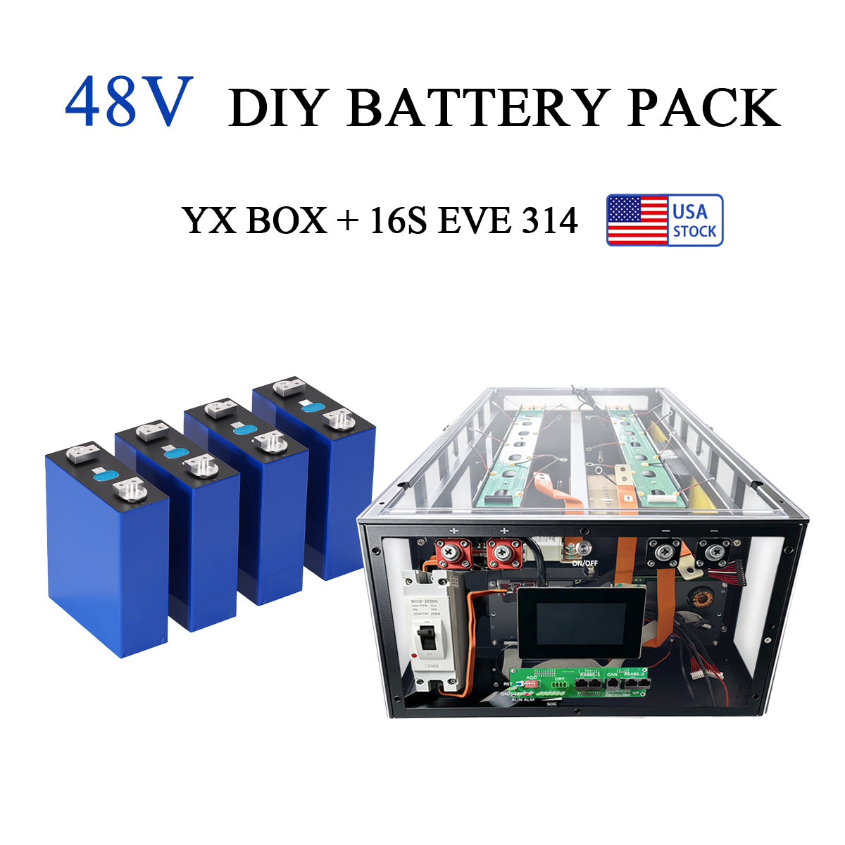 YIXIANG V3 Transparent DIY Box Stacked Battery Box Kit With JK 200A BMS (US Stock shipping time:Early November)+16PCS EVE 314 MB31 Brand New Grade A Lifepo4 Battery Cell(US Stock shipping time:Mid-Oct)