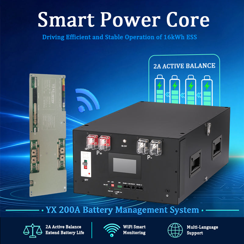 YIXIANG WIFI BMS Stacked Battery Box Kit With YX 200A BMS (US Stock shipping time: 3~7 Days)+16PCS EVE 314 MB31 Brand New Grade A Lifepo4 Battery Cell(US Stock shipping time: Mid-Oct)